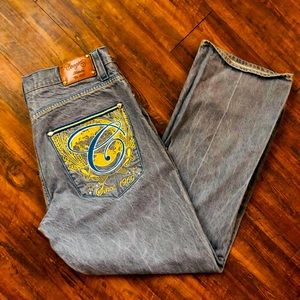 Coogi Dark Jeans. Heavy embroidery on the back